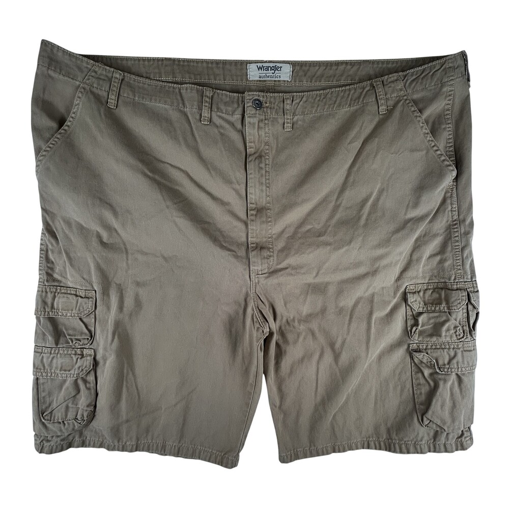 Wrangler Authentics Cargo Shorts Mens 54 Khaki Flat Front Outdoor Pockets Cotton